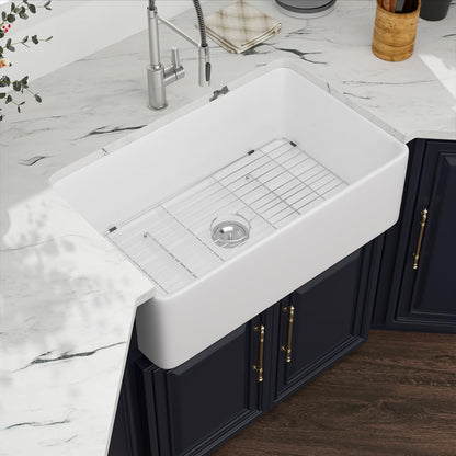 White Farmhouse Sink 33 Inch - Kichae White Farmhouse Sink Farm Sink 33x20 Inch Flat White Apron Front Ceramic Porcelain Fireclay Single Bowl Farmer Sink Basin