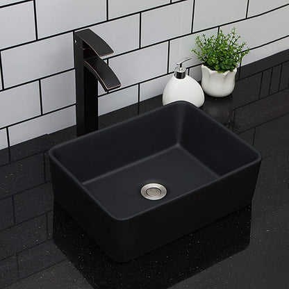 Kichae 16in x12in  Vessel Sink Rectangle - Modern Above Matte Black Porcelain Ceramic Bathroom Vessel Vanity Sink Bowl Art Basin