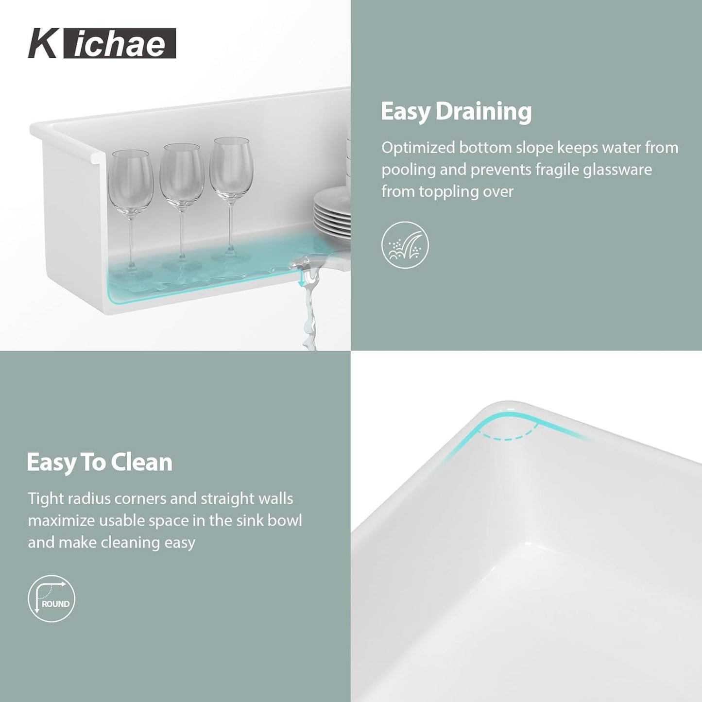 Kichae 32 Inch White Undermount Sink Fireclay 32x19 Inch White Kitchen Sink Dual Drop in & Undermount Kitchen Sink Single Bowl Deep Porcelain Ceramic Sink