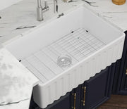 Kichae 36'' x 20'' White Reversible Fireclay Farmhouse Sink Flat & Fluted Apron Front Single Bowl Undermount Kitchen Sink with Accessories Kichae USA