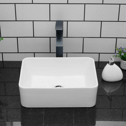 Kichae Vessel Sink Rectangular - 16in x12in  Modern White Bathroom Sink Rectangle Above Counter Porcelain Ceramic Vessel Vanity Sink Art Basin