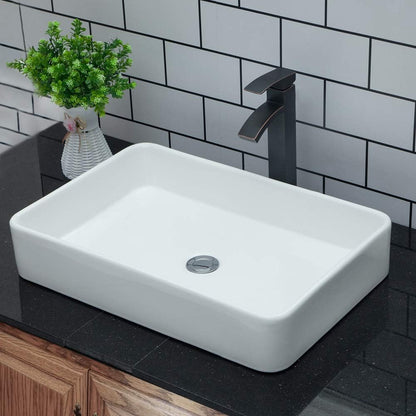 Kichae 24in x16in  Rectangle Bathroom Vessel Sink Porcelain Ceramic White Vanity Sink Above Counter Modern Sink for Cabinet, Lavatory, Hotel Art Basin, Home Washing Basin