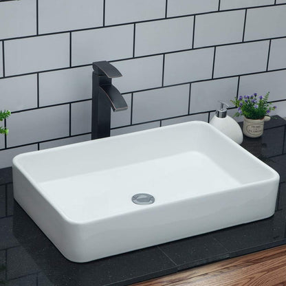 Kichae 24in x16in  Rectangle Bathroom Vessel Sink Porcelain Ceramic White Vanity Sink Above Counter Modern Sink for Cabinet, Lavatory, Hotel Art Basin, Home Washing Basin