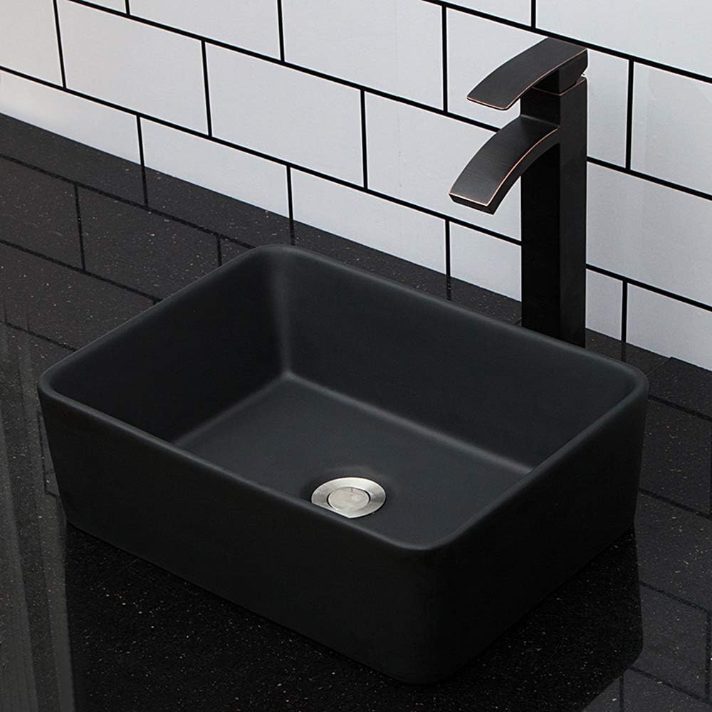 Kichae 16in x12in  Vessel Sink Rectangle - Modern Above Matte Black Porcelain Ceramic Bathroom Vessel Vanity Sink Bowl Art Basin