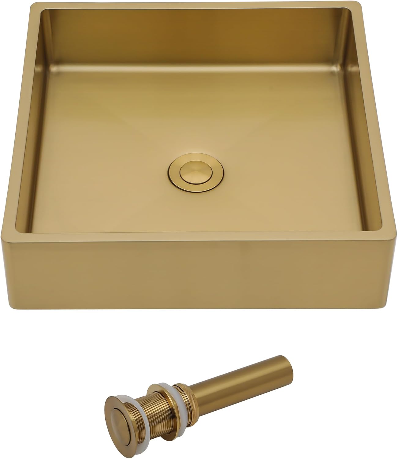 Kichae Stainless Steel Gold Vessel Sink Rectangular 15in x 15in Bathroom Vanity Sink Rectangular Above Couter Art Basin  from Kichae