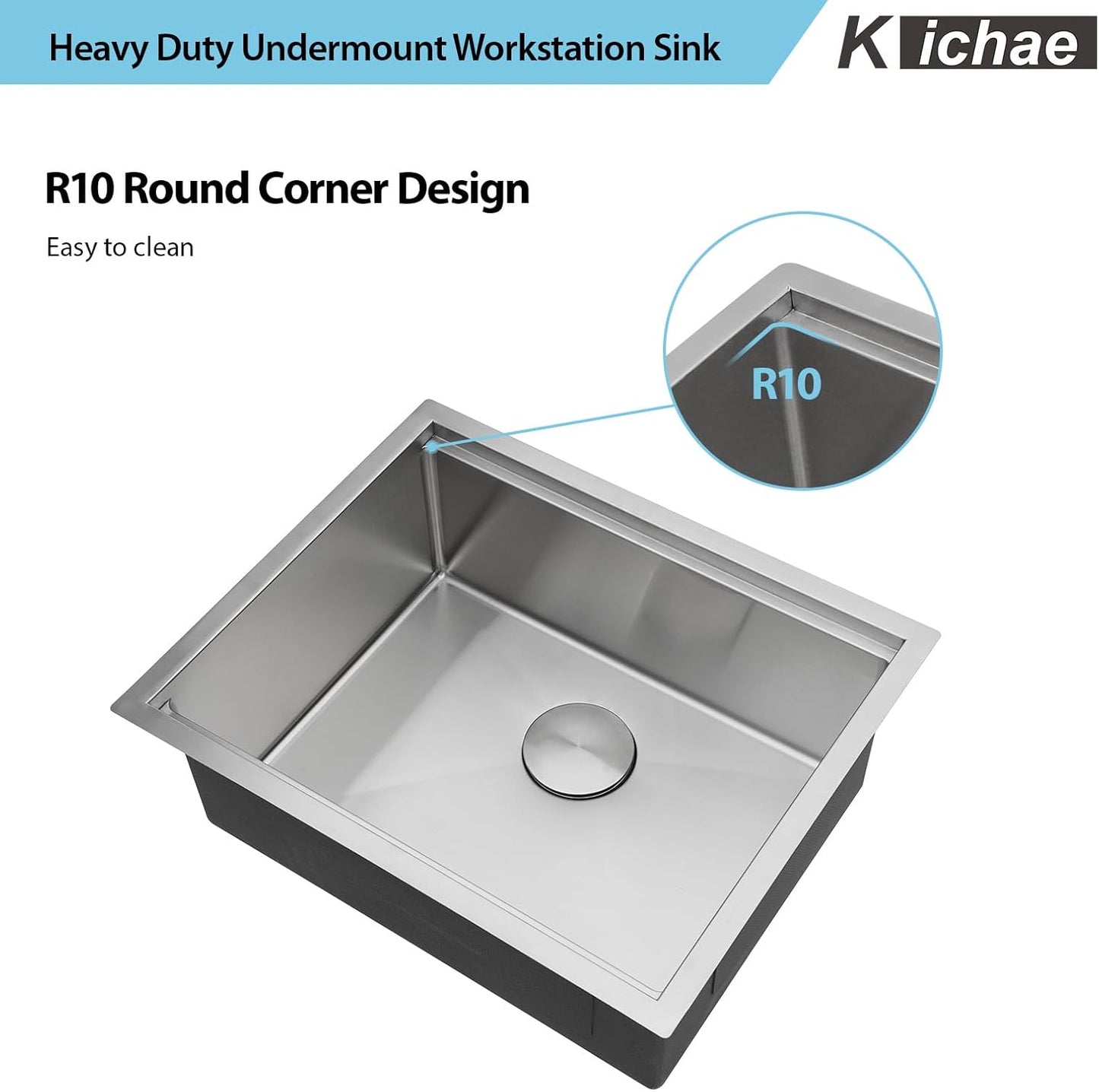 Kichae 23 Undermout Bar Sink - 23x19 Inch Kitchen Sink Undermount Ledge Workstation Single Bowl Under Counter Kitchen Bar Prep RV Sink Handmade Basin