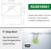 Kichae Kitchen Sink Undermount - 28 Inch Undermount Sink Single Bowl 18 Gauge Stainless Steel Kitchen Sink Round Corner Undermount Kitchen Sink Basin Kichae USA