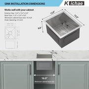 Kichae 13 Inch x 15 Inch Undermount Bar Prep Sink T304 Stainless Steel Deep Single Bowl Outdoor Sink with Bottom Grid & Roll?Up Rack for Bar Kitchen RV Kichae USA