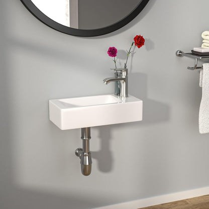 Kichae Small Bathroom Sink Wall Mounted - Wall Mounted Bathroom Sink Rectangle 15in  x 7in  Tiny White Ceramic Wash Basin with Faucet Hole Right Hand