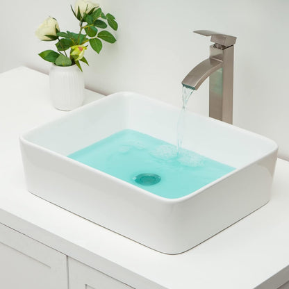 Kichae Bathroom Vessel Sink Rectangle - 19x15 Inch White Modern Bathroom Sinks Rectangular Above Counter Porcelain Ceramic Vessel Vanity Sink Art Basin