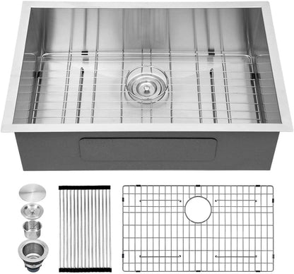 Kichae 27 Inch Kitchen Sink Undermount 27X18 Inch Kitchen Sink Stainless Steel Deep Single Bowl Round Corner 18 Gauge Undermount Kitchen Sink Handmade Basin