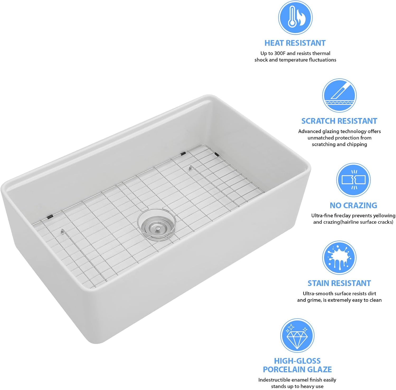 Kichae 33 White Farmhouse Sink Workstation Porcelain Farm Kitchen Sinks Apron Front White Single Bowl Basin 33x20x10 Inch Large Bowl Sink  from Kichae