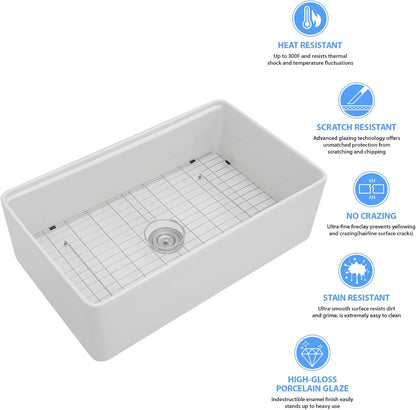 Kichae 33 White Farmhouse Sink Workstation Porcelain Farm Kitchen Sinks Apron Front White Single Bowl Basin 33x20x10 Inch Large Bowl Sink  from Kichae