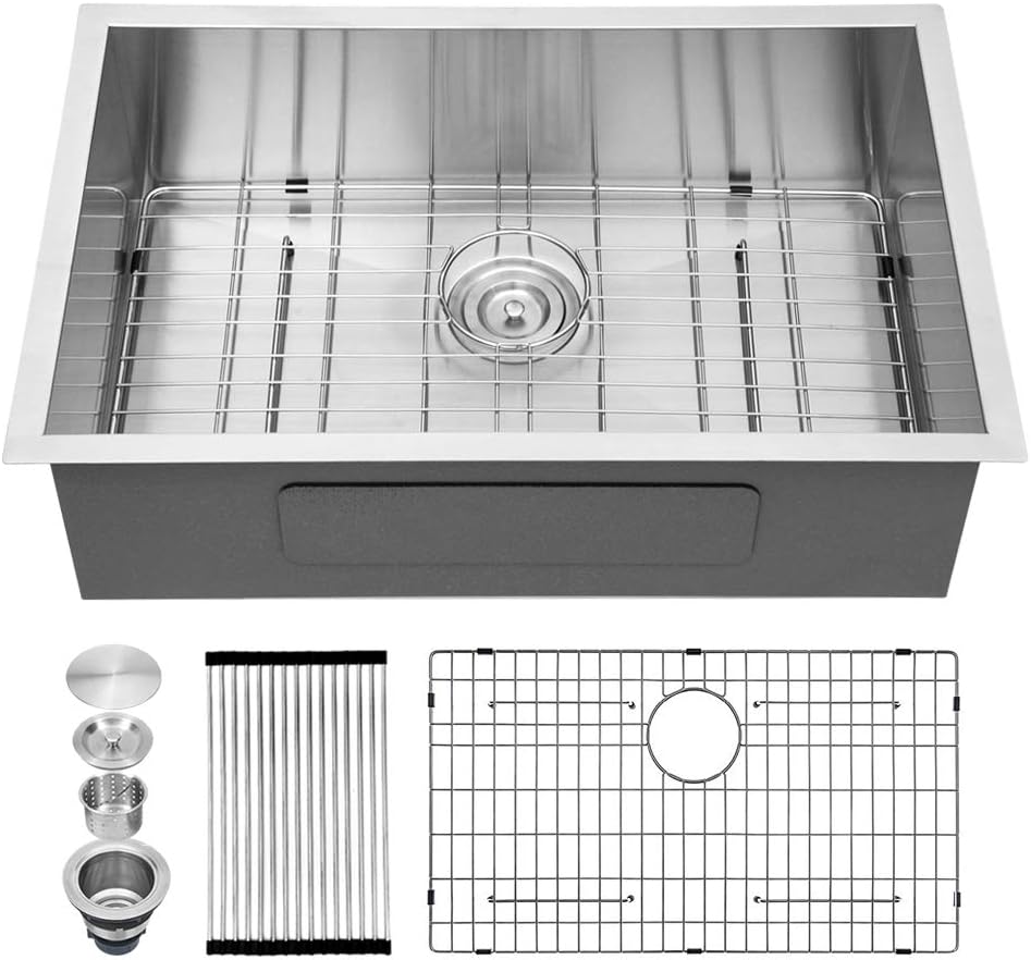 Kichae Kitchen Sink Undermount - 28 Inch Undermount Sink Single Bowl 18 Gauge Stainless Steel Kitchen Sink Round Corner Undermount Kitchen Sink Basin