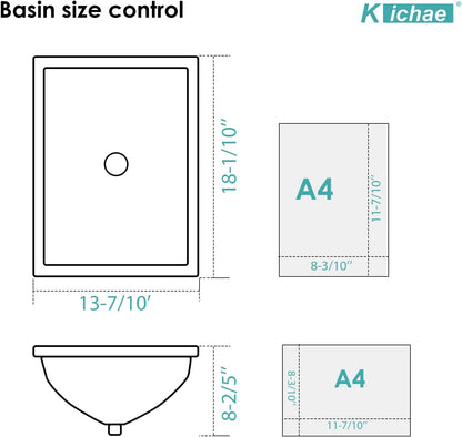 Kichae Bathroom Sink Undermount - 18in x14in  Vanity Sink Modern White Rectangle Undermount Sink Porcelain Ceramic Lavatory Vanity Bathroom Sink with Overflow