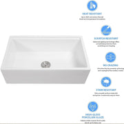 Kichae Workstation White Farmhouse Sink 33 inch Farmhouse Kitchen Sink Apron Front White Fireclay Porcelain Ceramic Single Bowl Kitchen Farm Sink  from Kichae