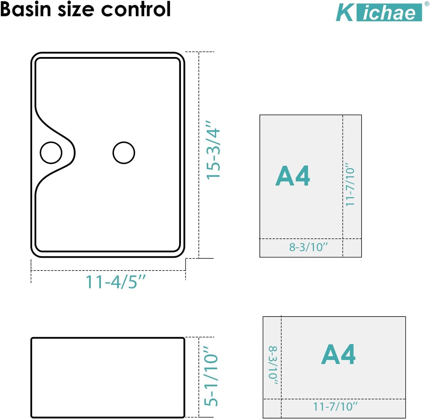 Kichae 16in x12in  Rectangle Bathroom Vessel Sink Porcelain Ceramic White Vanity Sink Above Counter Modern Sink with Faucet Hole for Lavatory, Hotel Art Basin, Home Washing Basin