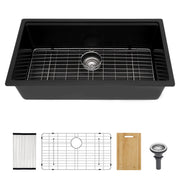 Kichae 33 Inch Black Quartz Kitchen Sink 33x19 Single Bowl Composite Granite Sink with Accessories Kichae USA