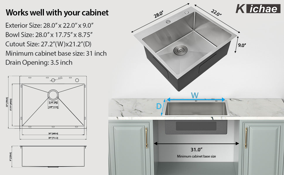 DROP IN KITCHEN SINK SIZE