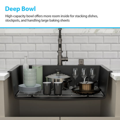 Kichae 33" x 22" Black Quartz Drop-In Single Bowl Kitchen Sink with Full Accessories