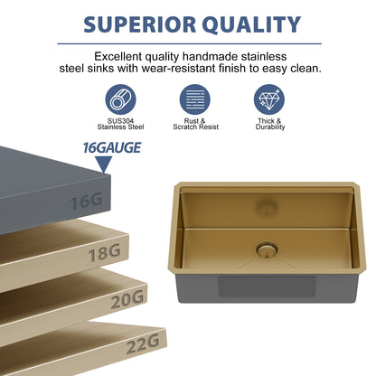 Kichae 30x19 Inch Gold Undermount Workstation Kitchen Sink 16 Gauge Stainless Steel Single Bowl Kitchen Sink With Full Accessories