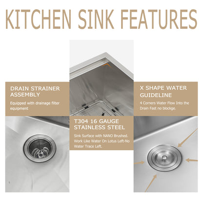 Kichae 33 Inch Undermount Kitchen Sink Double Bowl 50/50 Sink Low Divided Sink 16 Gauge Stainless Steel Kitchen Sink