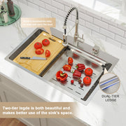 Kichae 33x22 Inch Drop In Patent Double Ledges Design Workstation Sink Kichae USA