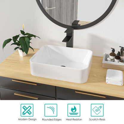 Kichae 19x15 Inch White Ceramic Rectangular Vessel Bathroom Sink Above Counter Vanity Basin