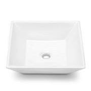 Kichae 16 Inch Bathroom Vessel Sink Square Modern Square Above Counter White Porcelain Ceramic Bathroom Vessel Vanity Sink Art Basin Kichae USA