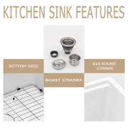 Kichae 33 Inch White Fireclay Farmhouse Workstation Sink Double Bowl Apron Front Kitchen Sink with Full Accessories Kichae USA