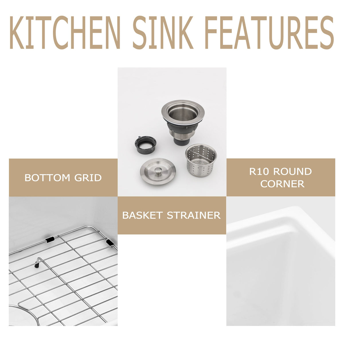 Kichae 33 Inch White Fireclay Farmhouse Workstation Sink Double Bowl Apron Front Kitchen Sink with Full Accessories Kichae USA