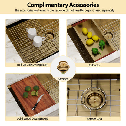 Kichae 36 Inch Gold Undermount Workstation Kitchen Sink 16 Gauge T304 Stainless Steel