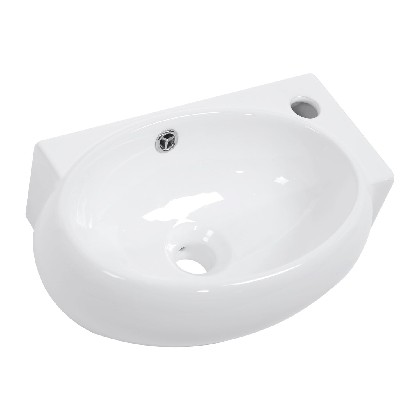 Wall Mount Vessel Sink Floating - Kichae 16 x 11 inch Corner Bathroom Vessel Sink White Ceramic Modern Wall Hung Sink Right Faucet Hole