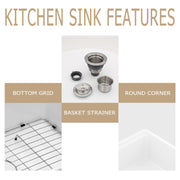 Kichae 33'' x 19'' White Fireclay Undermount Workstation Kitchen Sink Single Bowl Sink with Full Accessories Kichae USA