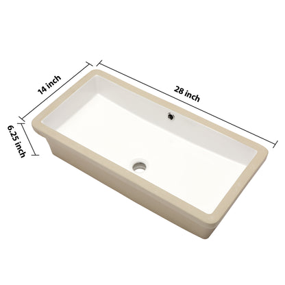 Kichae 28in  Undermount Bathroom Sink Rectangular Pure White Vitreous Ceramic Lavatory Vanity Vessel Sinks