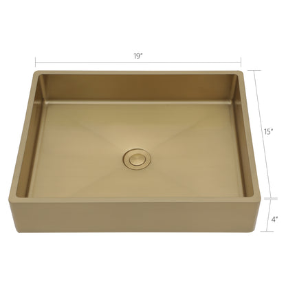 19in L X 15in W Stainless Steel Rectangular Bathroom Sink Above Couter Art Basin with Pop Up Drain-Brushed Gold