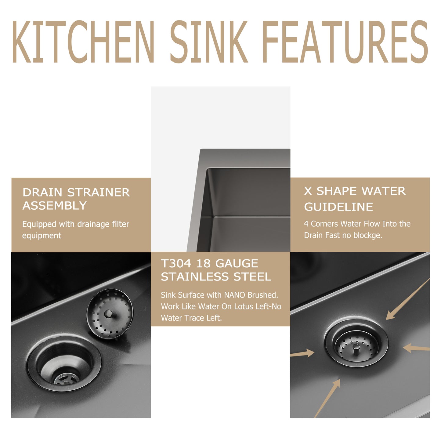 Kichae 30 Inch Gunmetal Black Drop In Workstation Kitchen Sink 16 Gauge Stainless Steel 30x22 Single Bowl Sink with Pull Out Faucet & Accessories