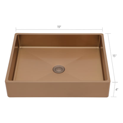 19in L X 15in W Stainless Steel Rectangular Bathroom Sink Above Couter Art Basin with Pop Up Drain-Rose Gold