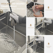 Kichae 33in  Drop In Kitchen Sink Waterfall Stainless Steel Sink Single Bowl 16 Gauge Workstation Sink Topmount Kitchen Sink With Faucet Combo And Cup Washer Kichae USA