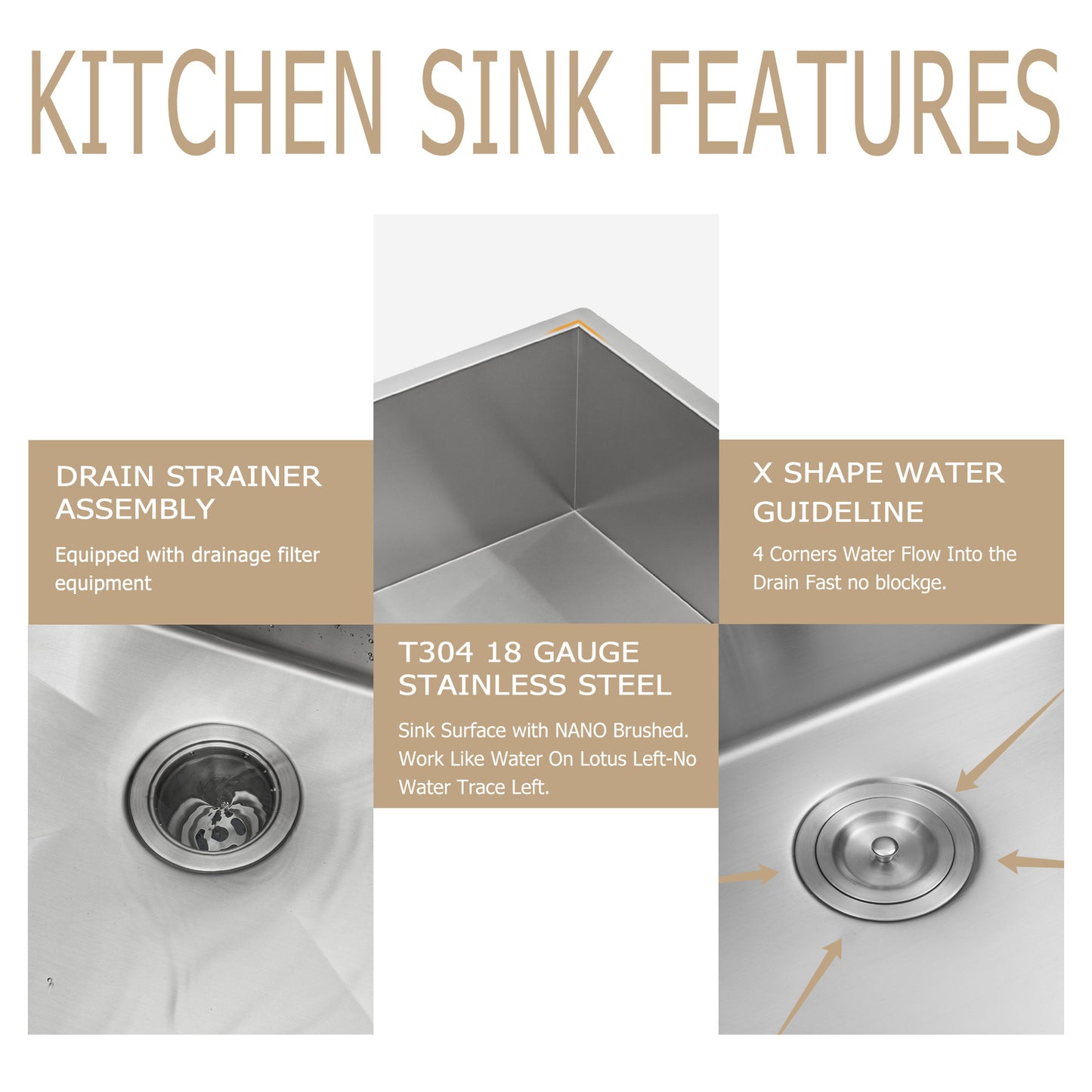 Kichae 28 Inch Drop In Sink - Stainless Steel Topmount Single Bowl Kitchen Sink