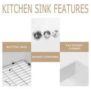 Kichae 33'' x 19'' White Fireclay Farmhouse Kitchen Sink Apron Front Single Bowl Sink Kichae USA