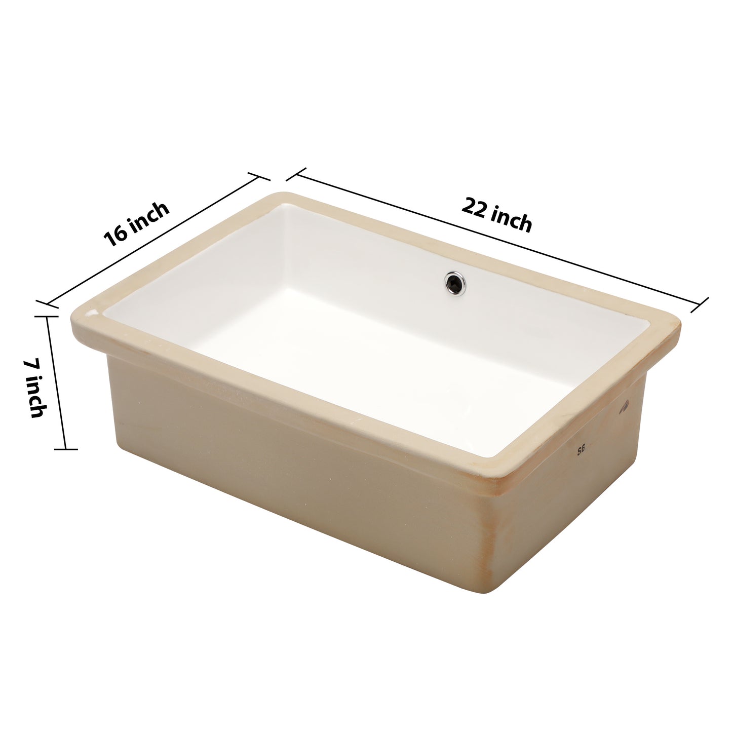 Kichae Undermount Bathroom Sink - 22"x16" Vanity Sink Pure White Rectangular Undermount Vessel Sink Porcelain Ceramic Lavatory Vanity Bathroom Sink