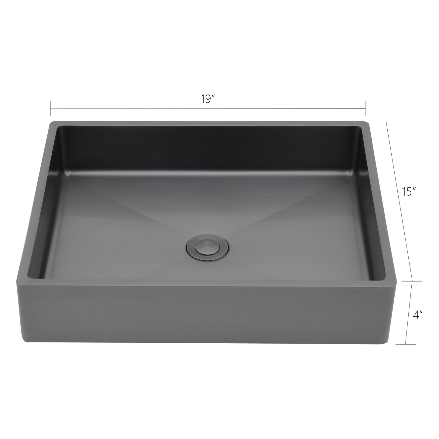 19in L X 15in W Stainless Steel Rectangular Bathroom Sink Above Couter Art Basin with Pop Up Drain-Gunmetal Black