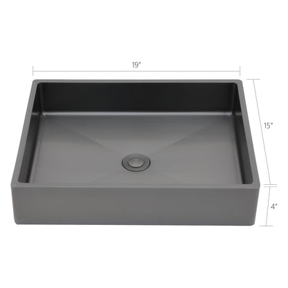 19in L X 15in W Stainless Steel Rectangular Bathroom Sink Above Couter Art Basin with Pop Up Drain-Gunmetal Black