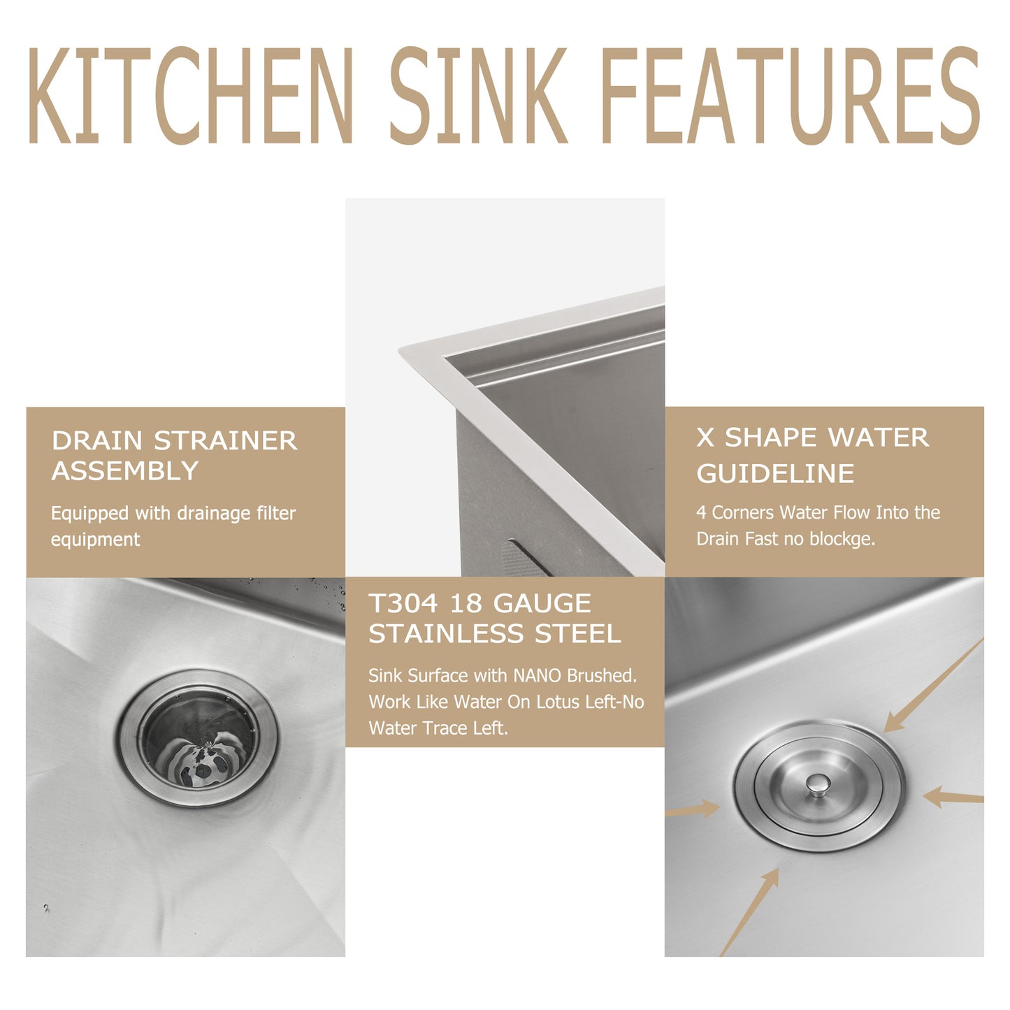 Kichae 33 Inch Farmhouse Sink - Stainless Steel Kitchen Sink with Ledge Workstation Apron Front 18 Gauge Single Bowl Farm Kitchen Sink