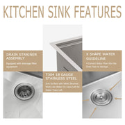 Kichae 33 Inch Farmhouse Apron Front Workstation Sink 16 Gauge Stainless Steel Single Bowl Kitchen Sink Kichae USA