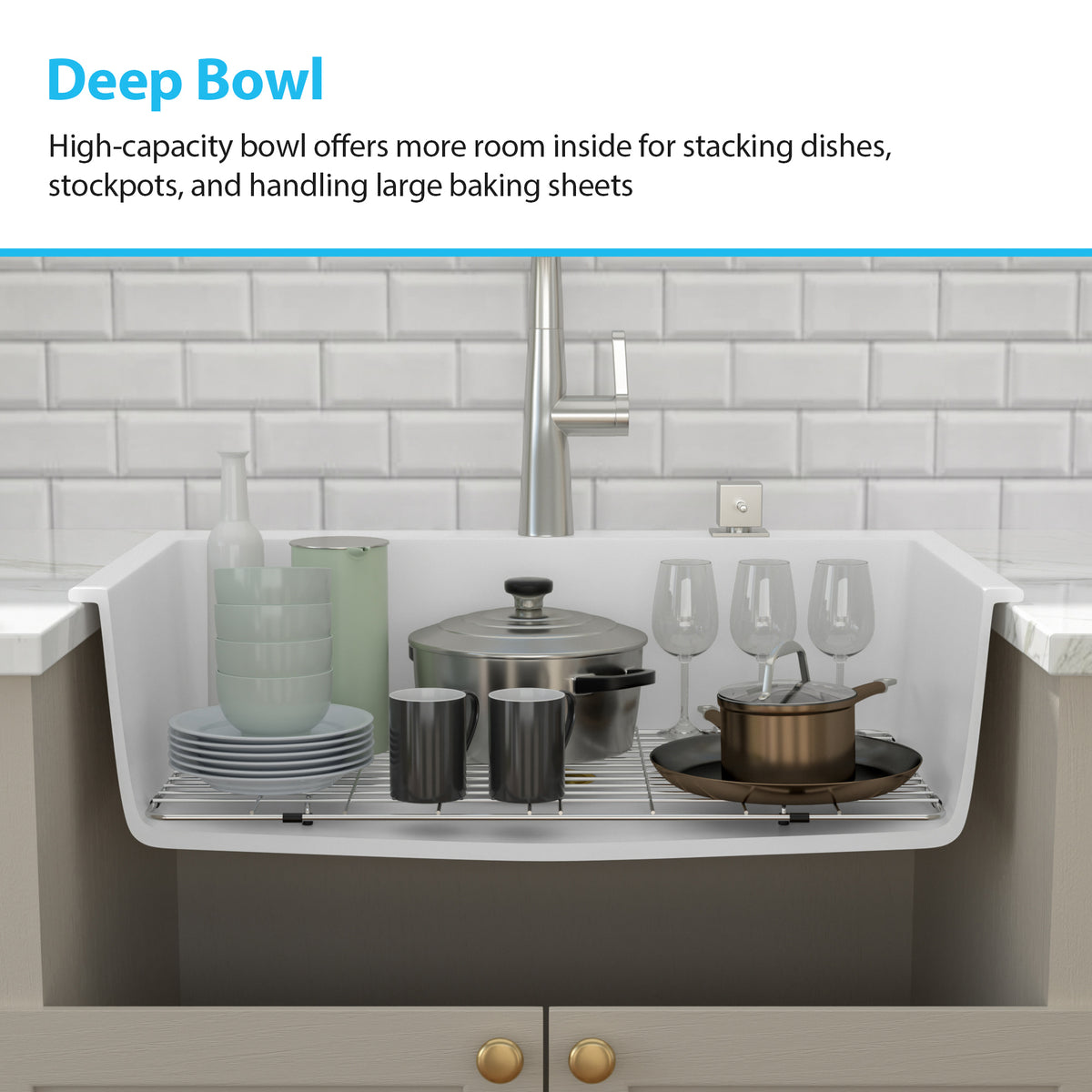 Kichae 33" x 22" White Quartz Drop-In Kitchen Sink, Single Bowl Quartz Kitchen Sink with Accessories