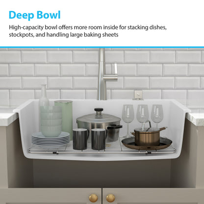 Kichae 33" x 22" White Quartz Drop-In Kitchen Sink, Single Bowl Quartz Kitchen Sink with Accessories