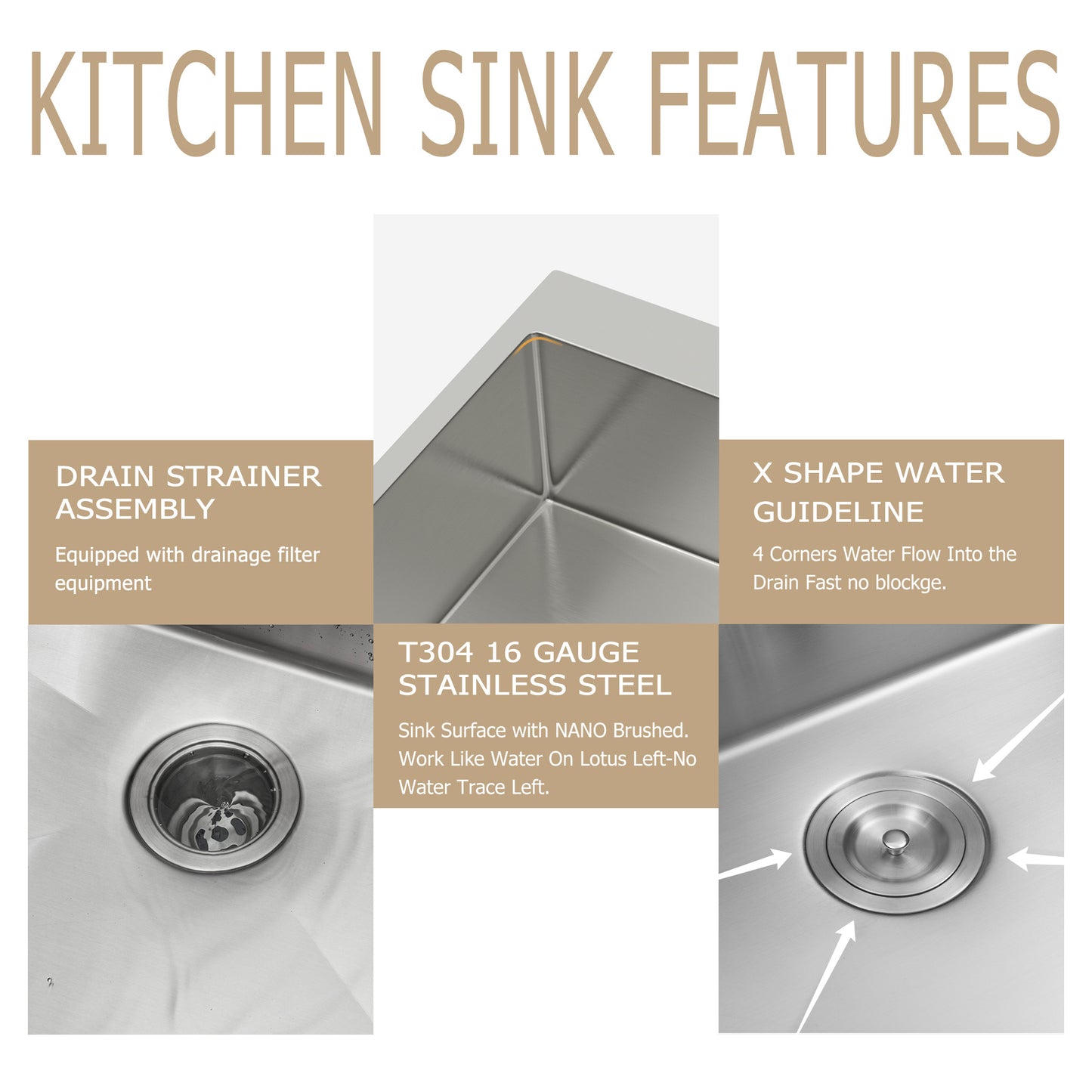 Kichae 25 Inch Drop In Kitchen Sink 25×22 Inch T304 Stainless Steel 16 Gauge Single Bowl Sink with Drain Assembly