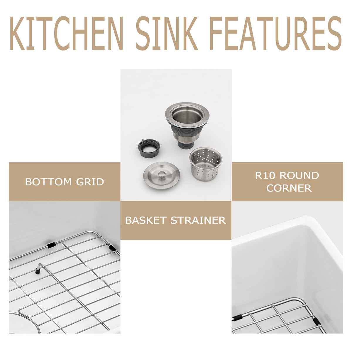 Kichae 32 Inch White Fireclay Dual Mount Kitchen Sink 50/50 Double Bowl Basin
